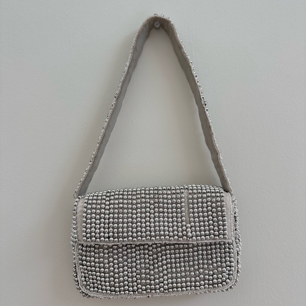 Influencer fave! Anthropologie Fiona Beaded Shoulder Bag – Silver (Sold Out) - Picture 3 of 5